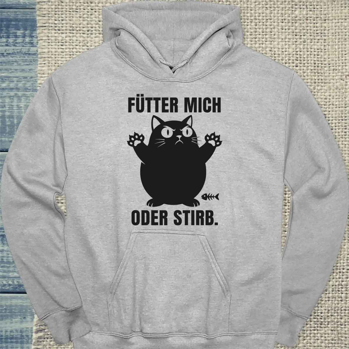 Hoodie - Fütter mich oder stirb - Unisex - Katze Grau