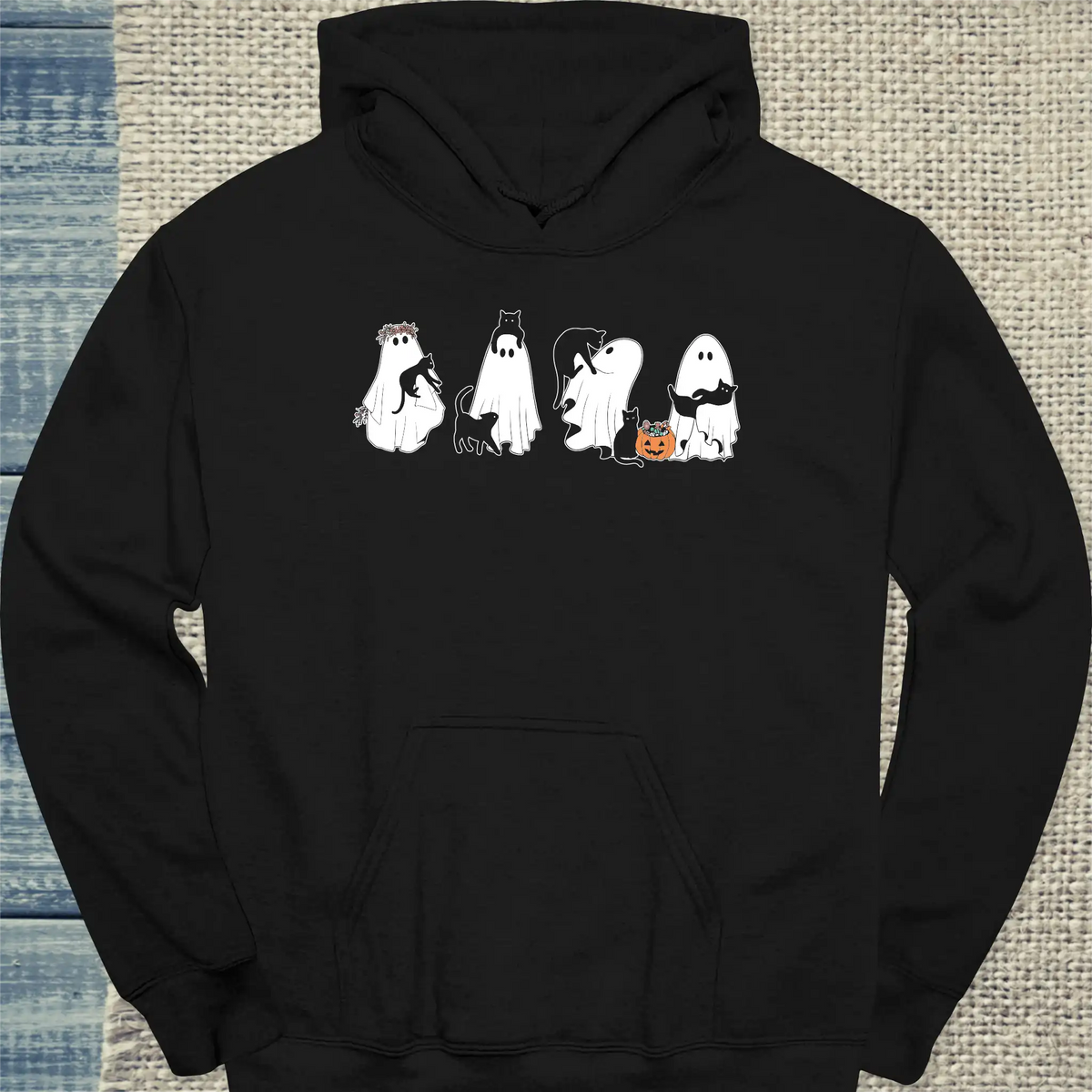 Hoodie - Gespenster und Katzen - Unisex - Katze, Halloween Schwarz