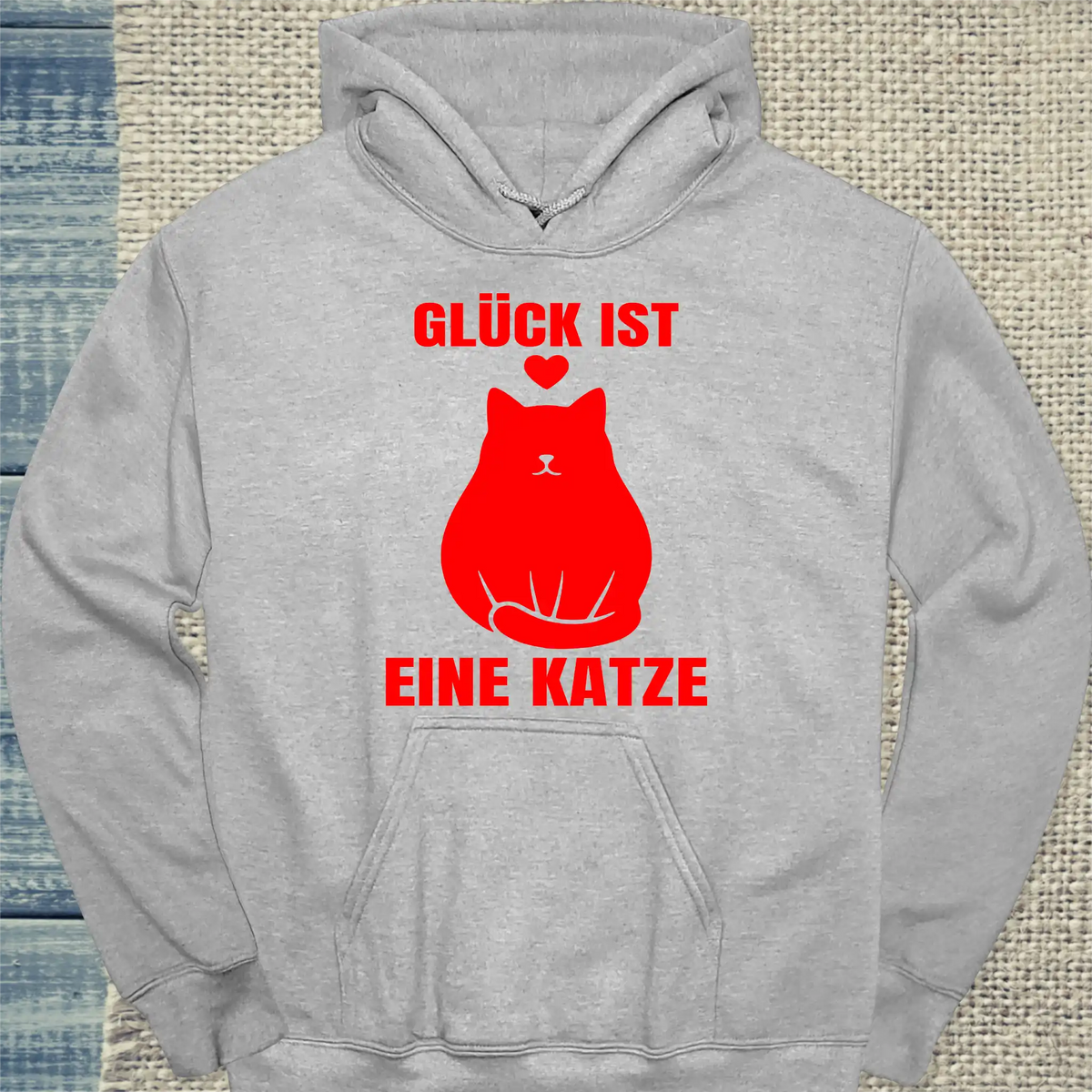 Hoodie - Glück ist - Unisex - Katze Grau