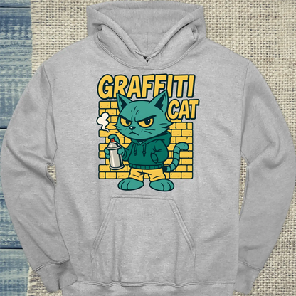 Hoodie - Graffiti Cat - Unisex - Katze Grau