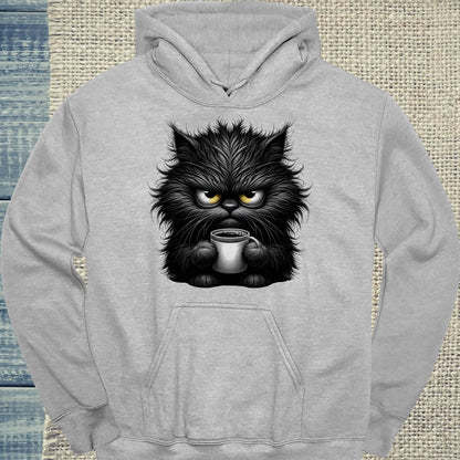 Hoodie - Grantige Katze mit Kaffee - Unisex - Katze & Kaffee Grau