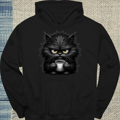 Hoodie - Grantige Katze mit Kaffee - Unisex - Katze & Kaffee Schwarz
