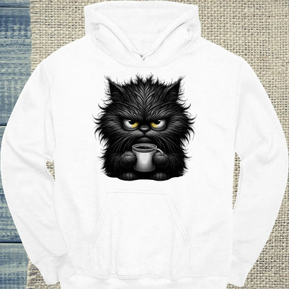 Hoodie - Grantige Katze mit Kaffee - Unisex - Katze & Kaffee Weiß