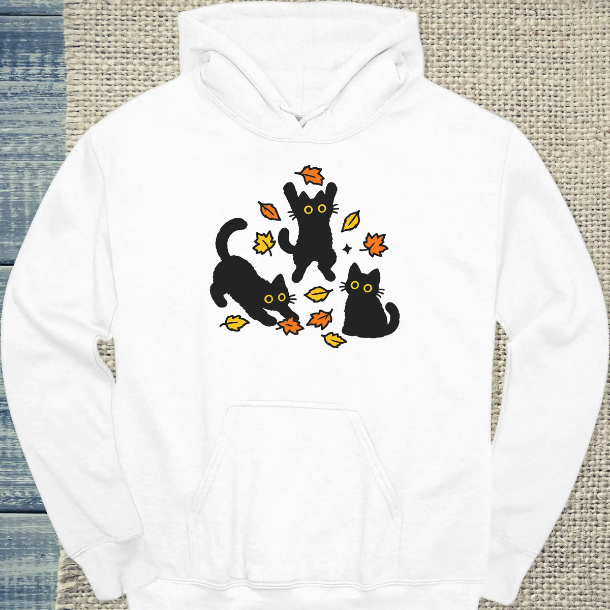 Hoodie - Herbstlaub - Unisex - Katze Weiß
