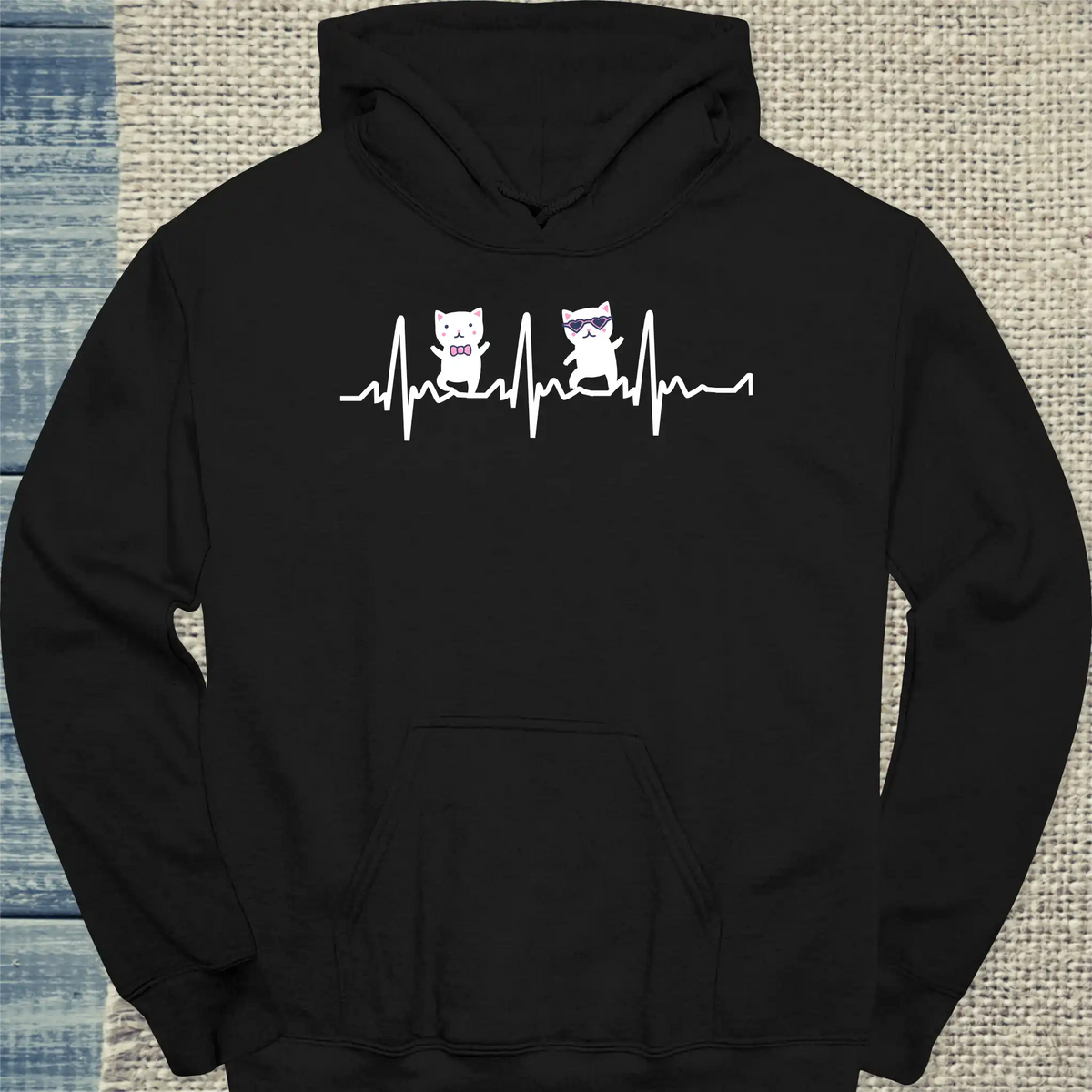 Hoodie - Herr und Frau Katze Herzschlag - Unisex - Katze Schwarz