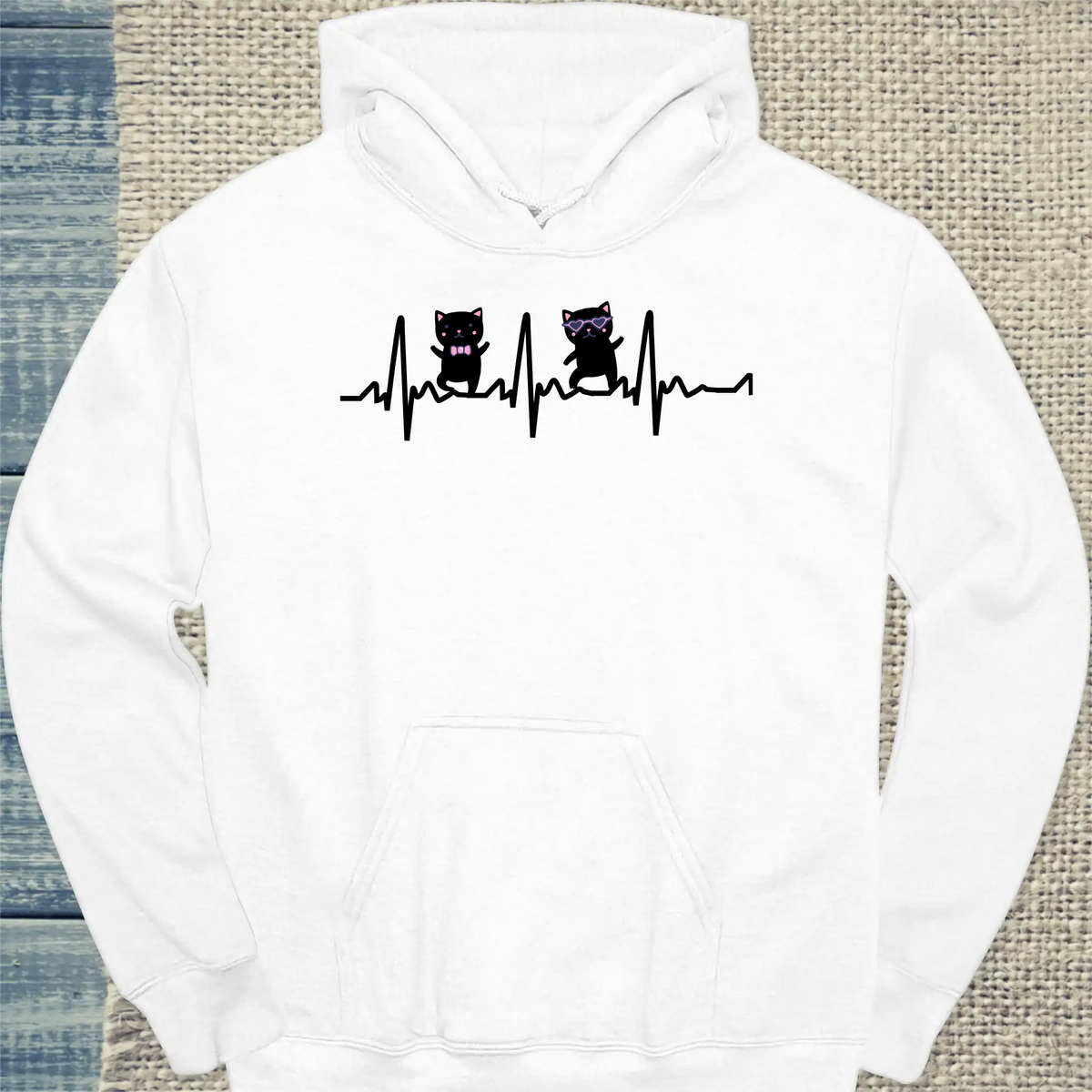 Hoodie - Herr und Frau Katze Herzschlag - Unisex - Katze Weiß