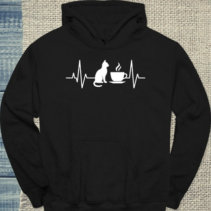 Hoodie - Herzschlag für Katzen und Kaffee - Unisex - Katze, Kaffee Schwarz