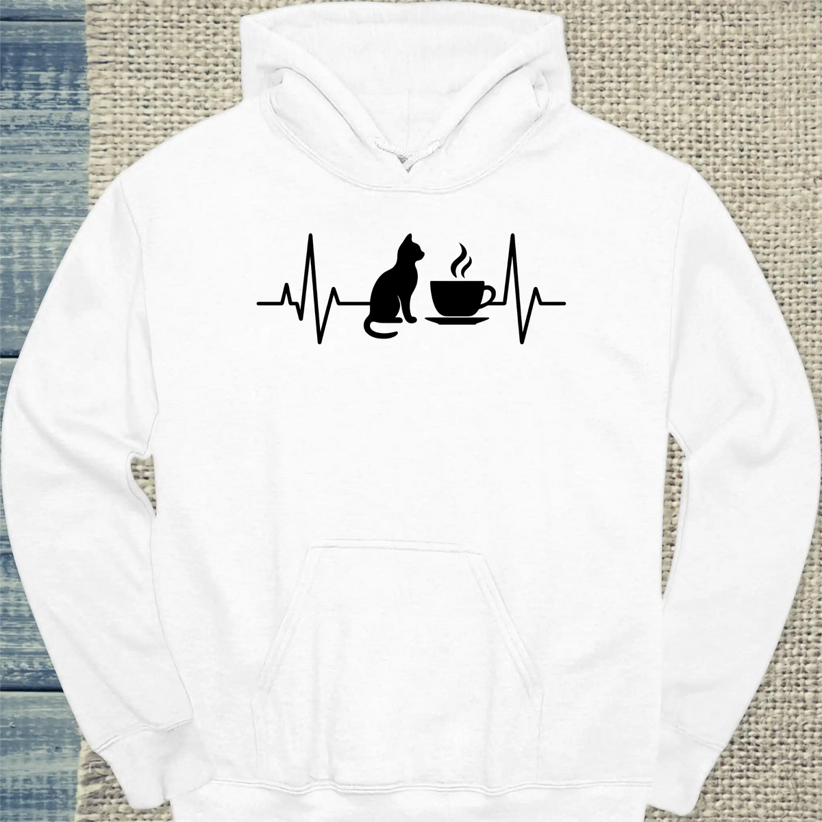 Hoodie - Herzschlag für Katzen und Kaffee - Unisex - Katze, Kaffee Weiß