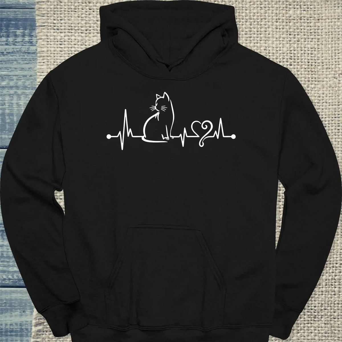 Hoodie - Herzschlag - Unisex - Katze Schwarz