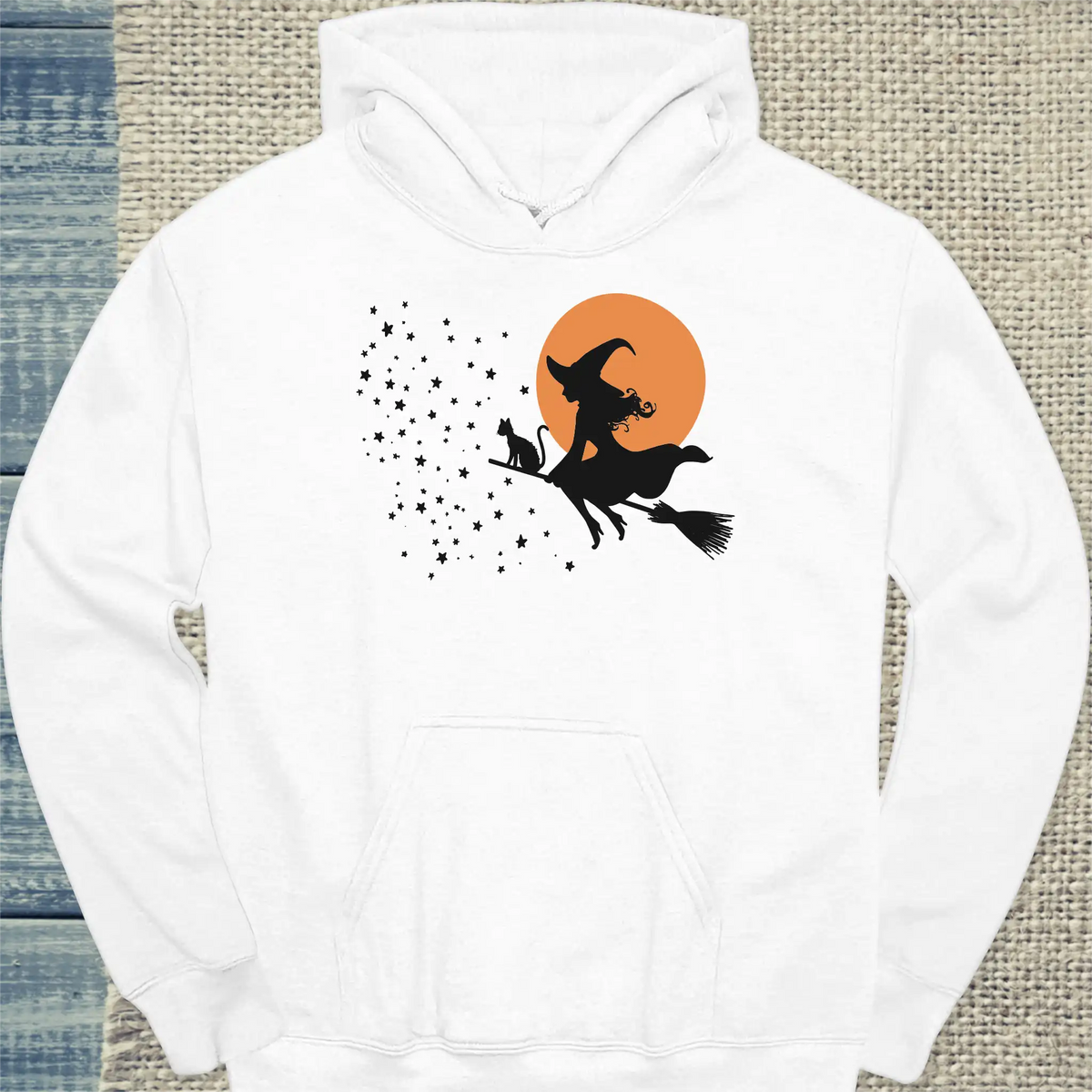 Hoodie - Hexenflug - Unisex - Katze, Halloween Weiß