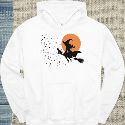 Hoodie - Hexenflug - Unisex - Katze, Halloween Weiß