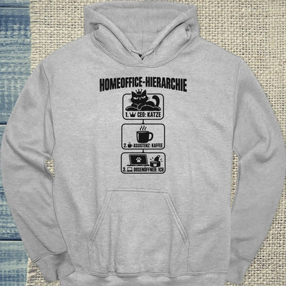 Hoodie - Homeoffice-Hierarchie - Unisex - Katze & Kaffee Grau