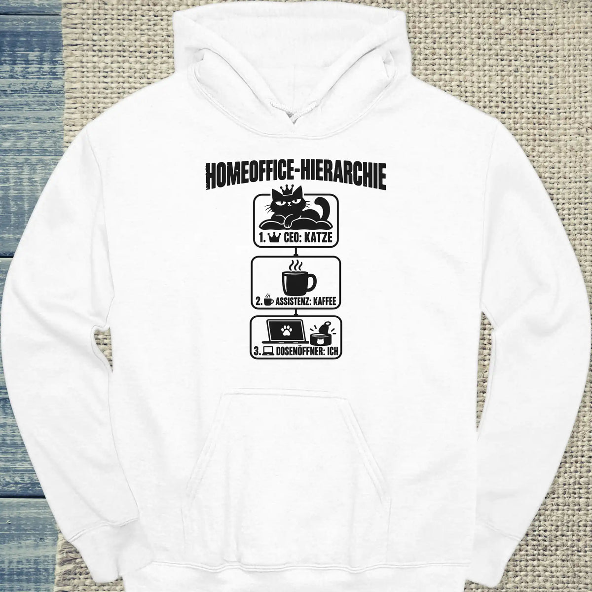 Hoodie - Homeoffice-Hierarchie - Unisex - Katze & Kaffee Weiß