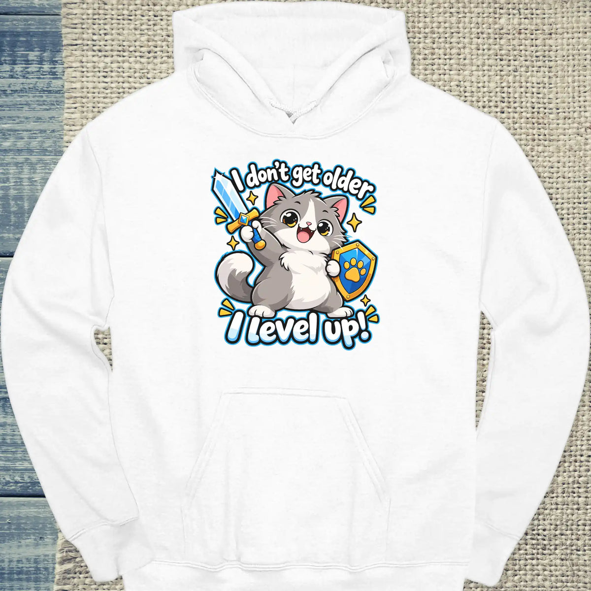 Hoodie - I level up - Unisex - Katze Weiß
