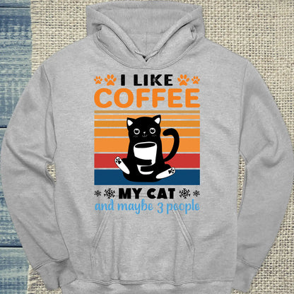 Hoodie - I like Coffee my Cat and maybe 3 People - Unisex - Katze & Kaffee Grau