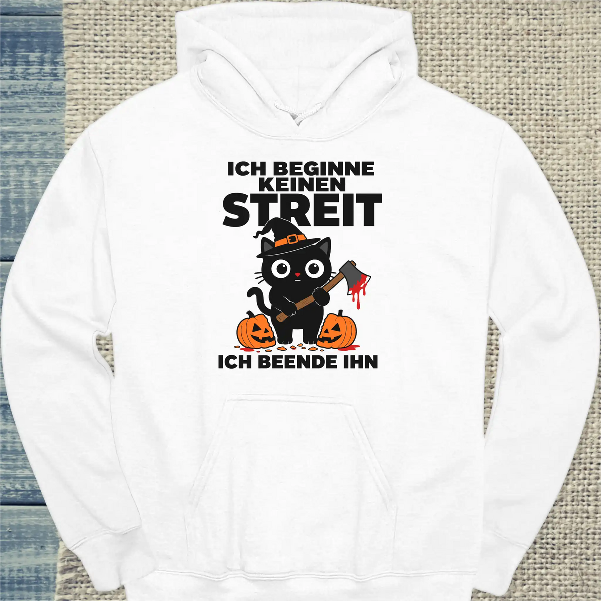 Hoodie - Ich beginne keinen Streit - Halloween - Unisex - Katze, Halloween Weiß