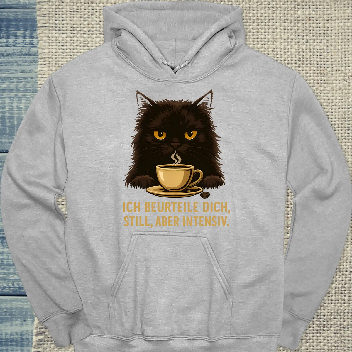 Hoodie - Ich beurteile dich. Still, aber intensiv. - Unisex - Katze, Kaffee Grau