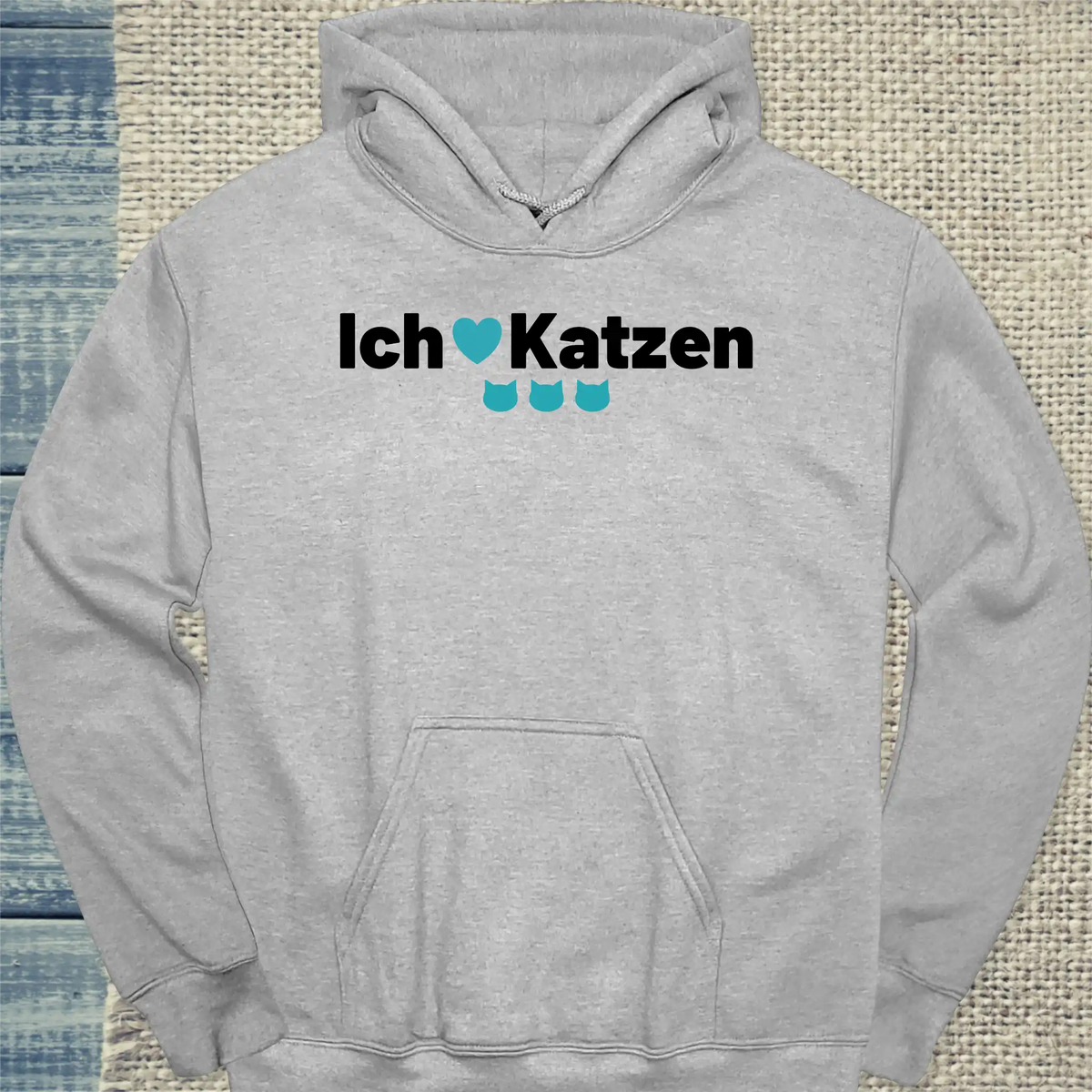 Hoodie - Ich liebe Katzen - Unisex - Katze Grau