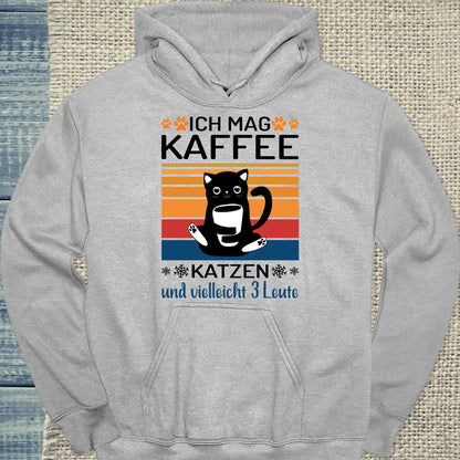 Hoodie - Ich mag Kaffe und 3 Leute - Unisex - Katze & Kaffee Grau