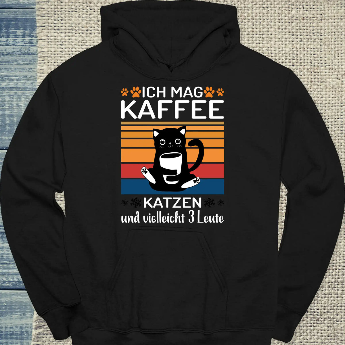 Hoodie - Ich mag Kaffe und 3 Leute - Unisex - Katze & Kaffee Schwarz