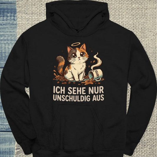 Hoodie - Ich sehe nur unschuldig aus - Unisex - Katze & Kaffee Schwarz