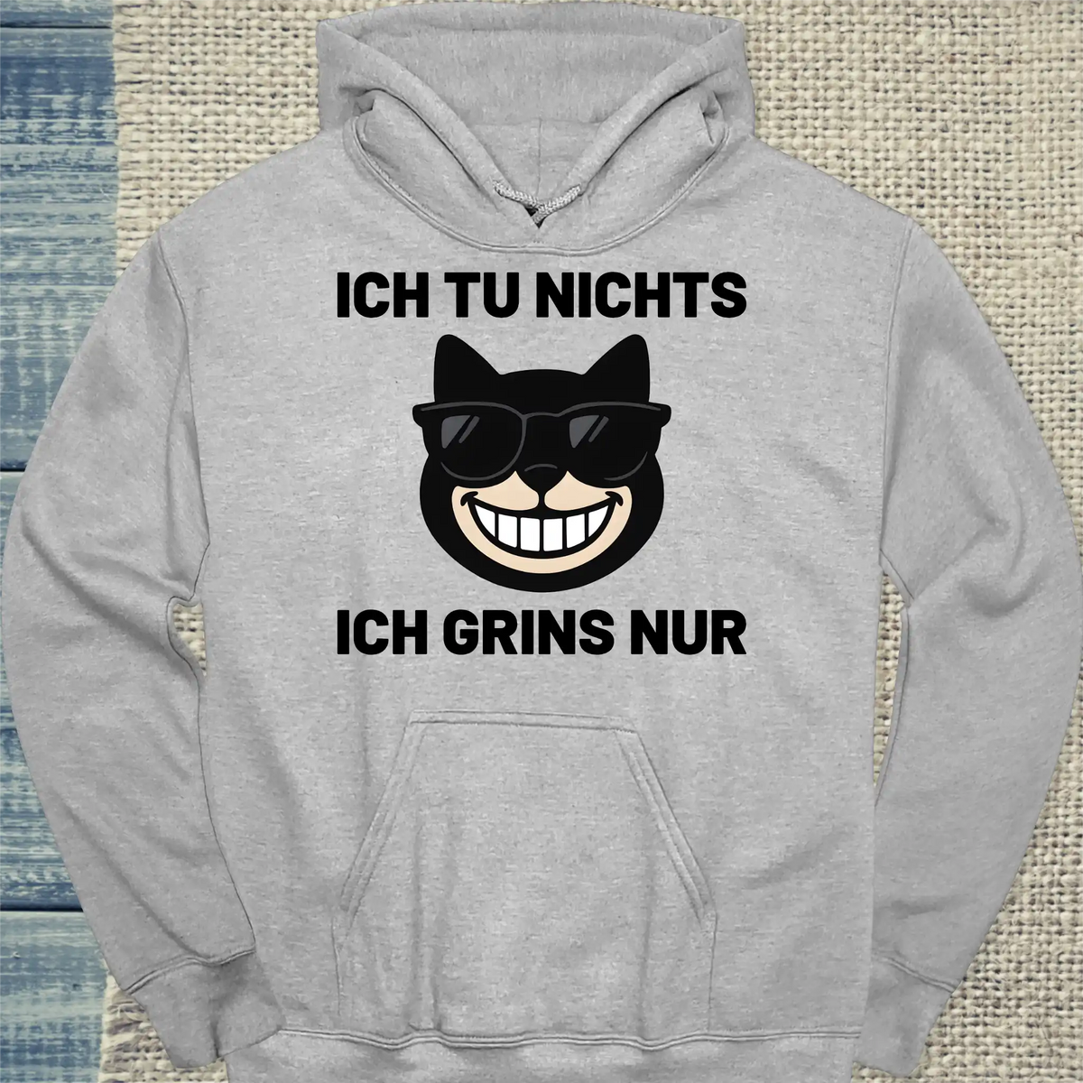 Hoodie - Ich tu nichts, ich grinse nur - Unisex - Katze, Cat Guy Grau