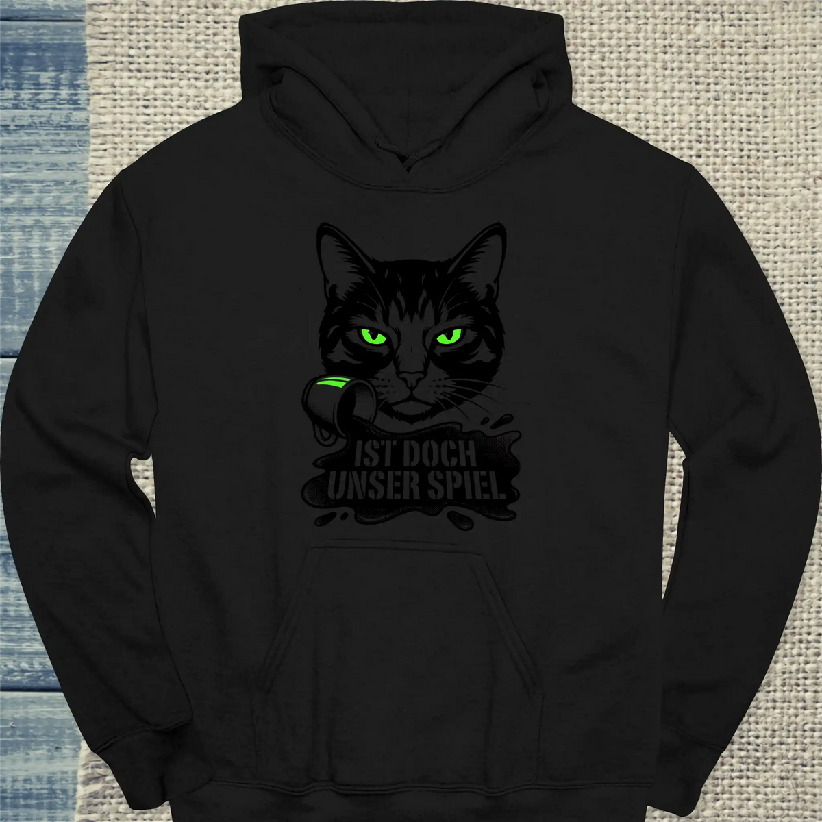 Hoodie - Ist doch unser spiel - Unisex - Katze & Kaffee, Black Edition Schwarz