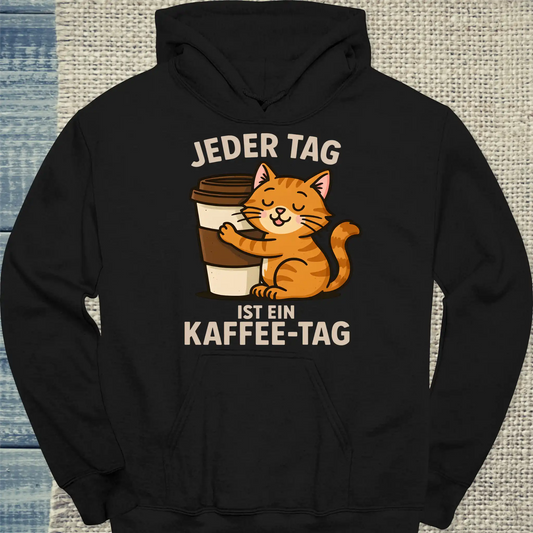 Hoodie - Jeder Tag ist ein Kaffee-Tag - Katze - Unisex - Katze & Kaffee Schwarz