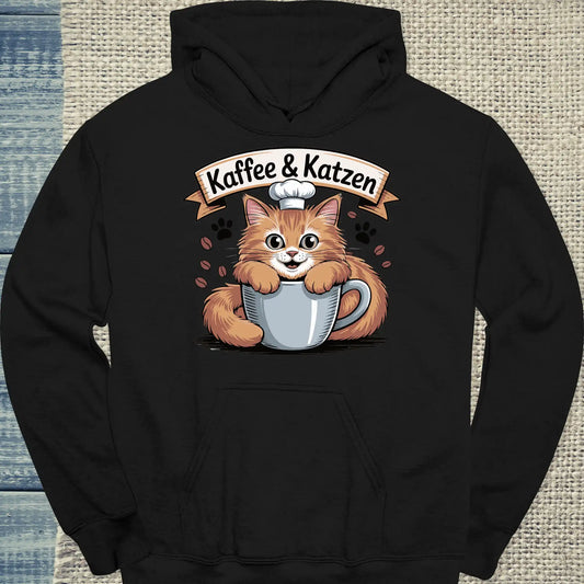 Hoodie - Kaffee und Katzen - Unisex - Katze & Kaffee Schwarz