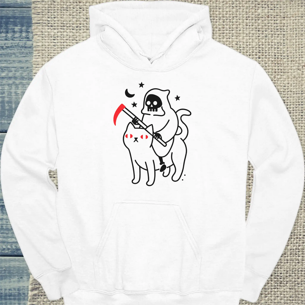 Hoodie - Katze des Tod - Unisex - Katze, Halloween Weiß