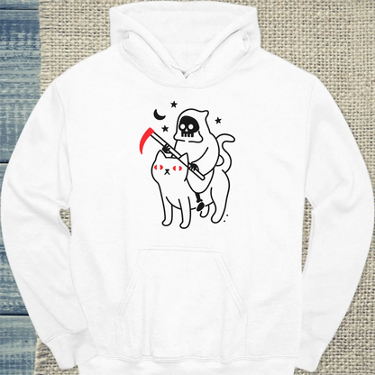 Hoodie - Katze des Tod - Unisex - Katze, Halloween Weiß