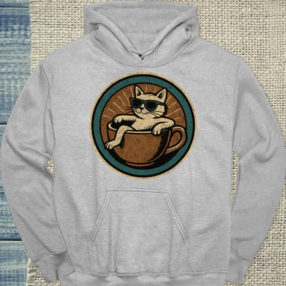 Hoodie - Katze in Tasse - Rund - Unisex - Katze & Kaffee Grau