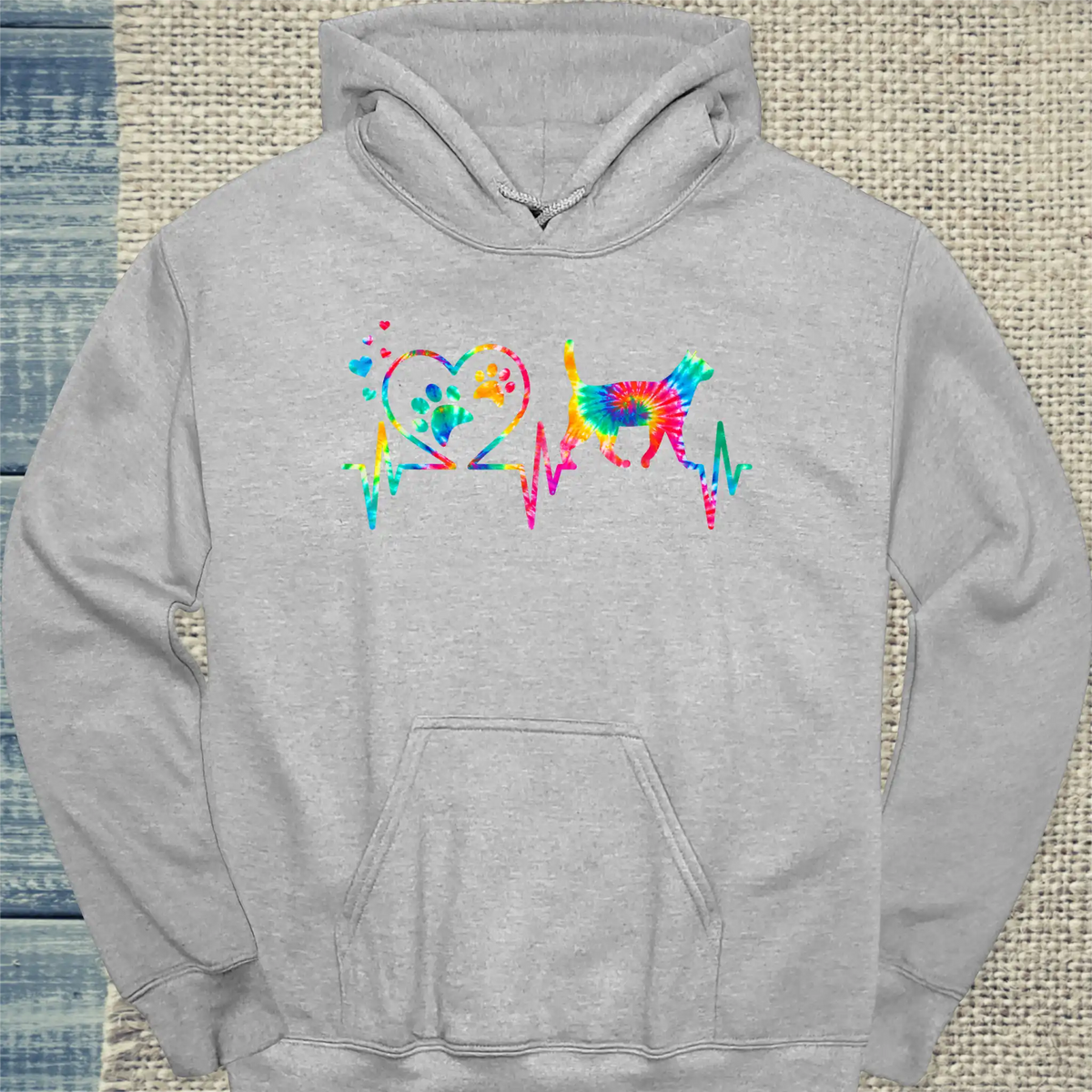 Hoodie - Katzen Herzschlag - Unisex - Katze Grau