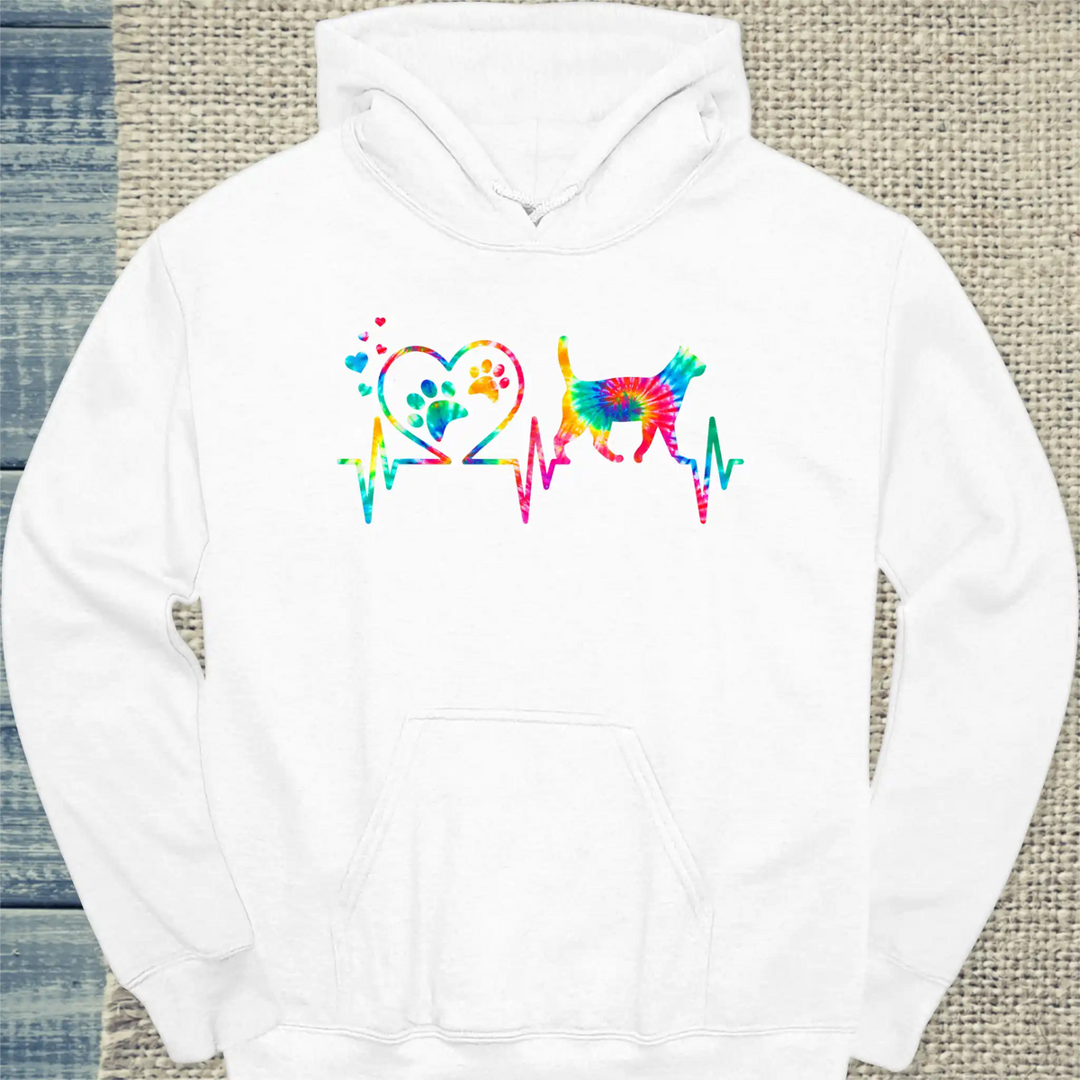 Hoodie - Katzen Herzschlag - Unisex - Katze Weiß