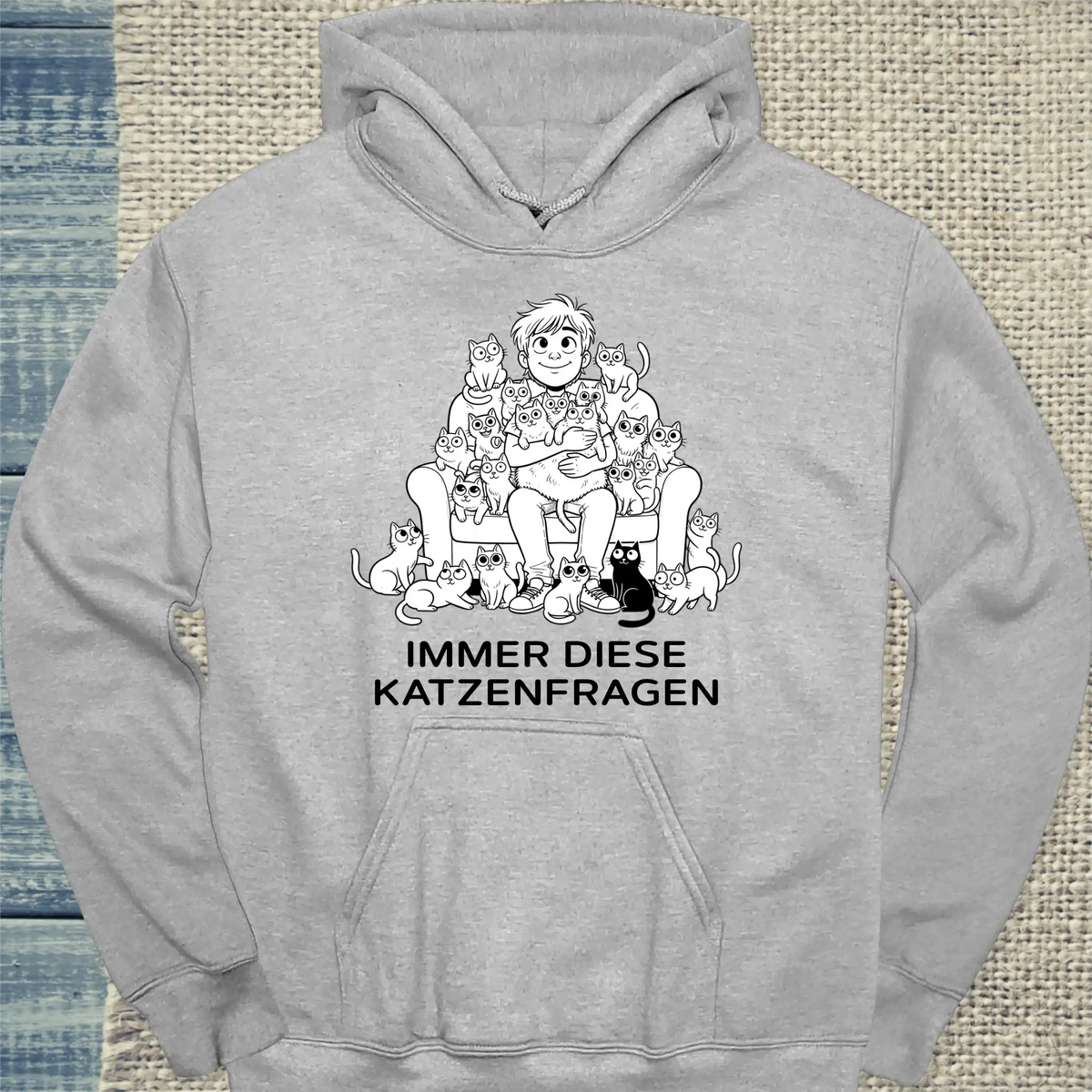 Hoodie - Katzenfragen - Unisex - Katze, Cat Guy Grau