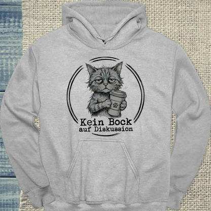 Hoodie - Kein Bock auf Diskussion - Unisex - Katze & Kaffee Grau