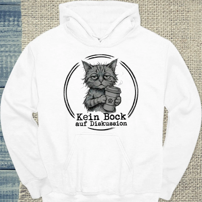 Hoodie - Kein Bock auf Diskussion - Unisex - Katze & Kaffee Weiß