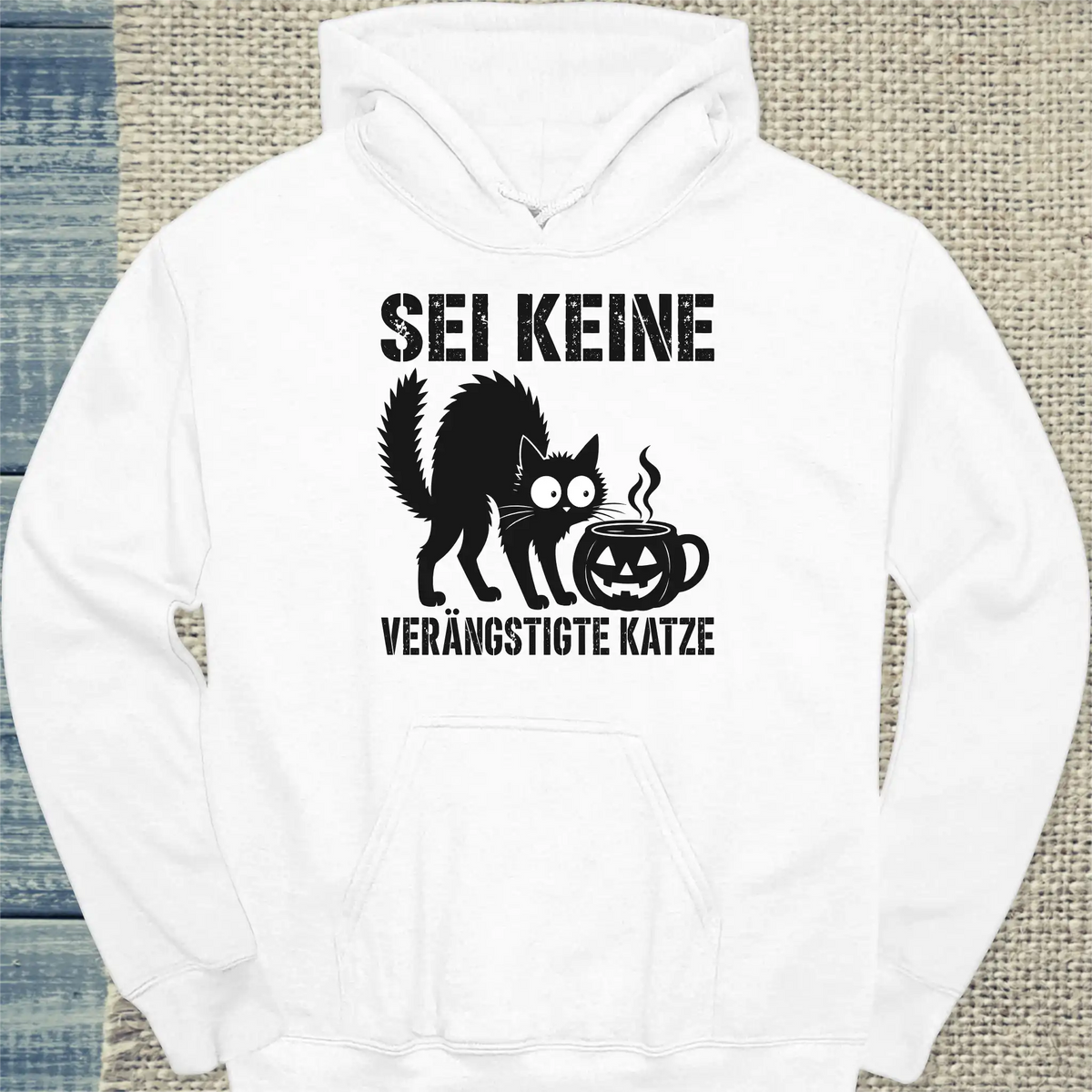 Hoodie - Keine verängstigte Katze - Unisex - Katze & Kaffee, Halloween Weiß