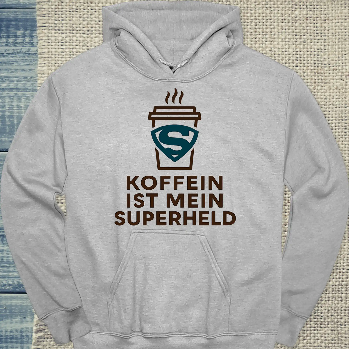 Hoodie - Koffein ist mein Superheld Becher - Unisex - Kaffee Grau