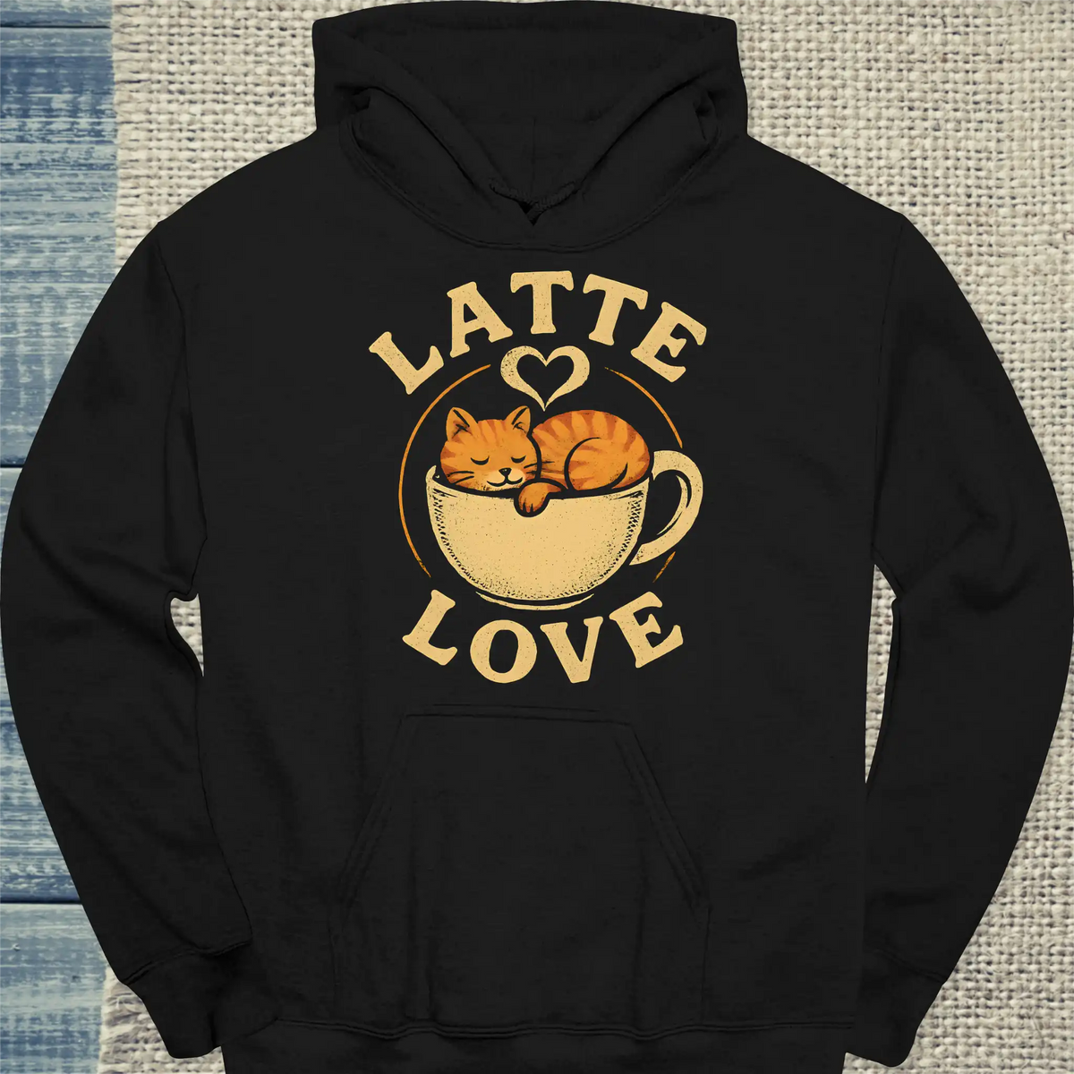 Hoodie - Latte Love - Unisex - Katze & Kaffee Schwarz