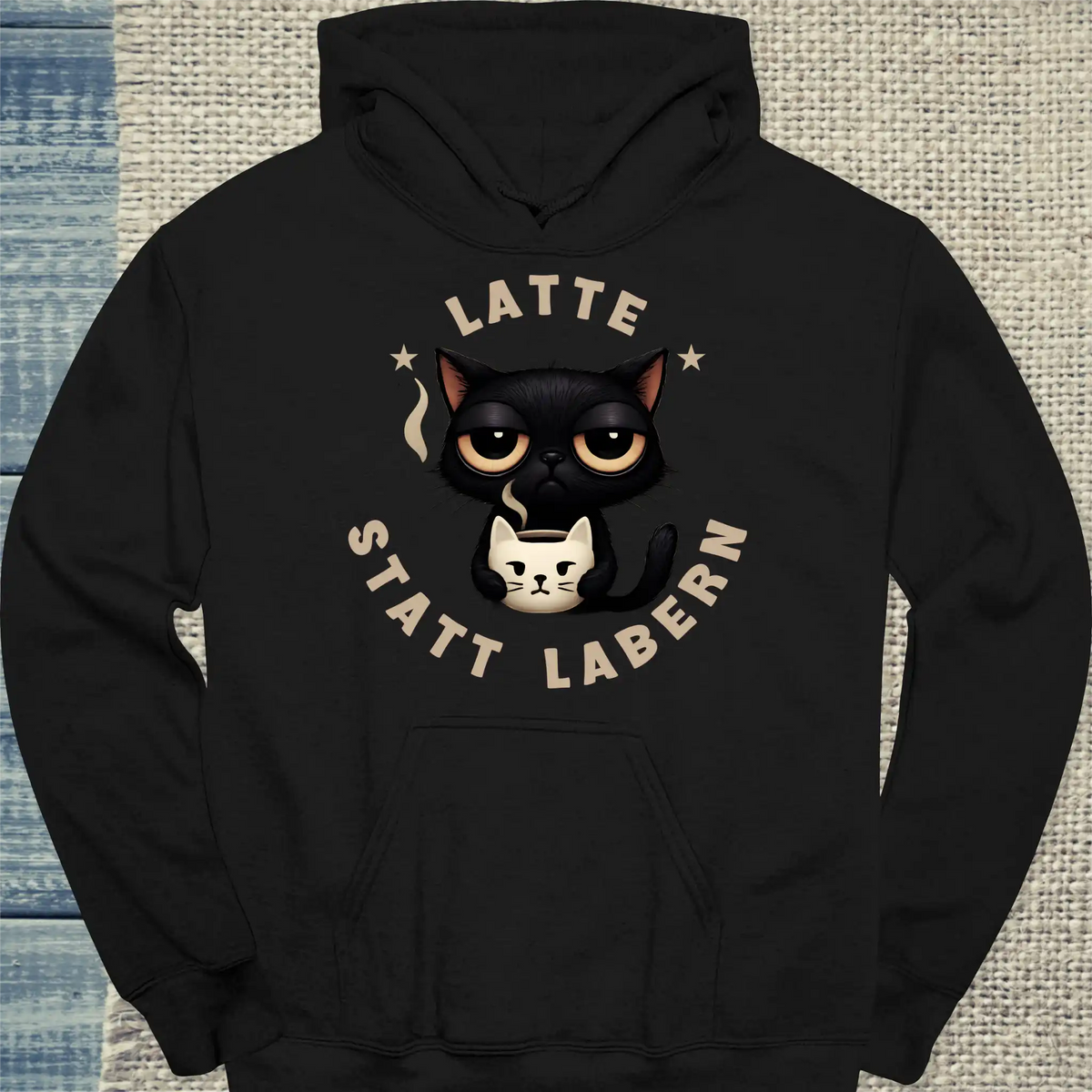 Hoodie - Latte statt labern - Unisex - Katze, Kaffee Schwarz