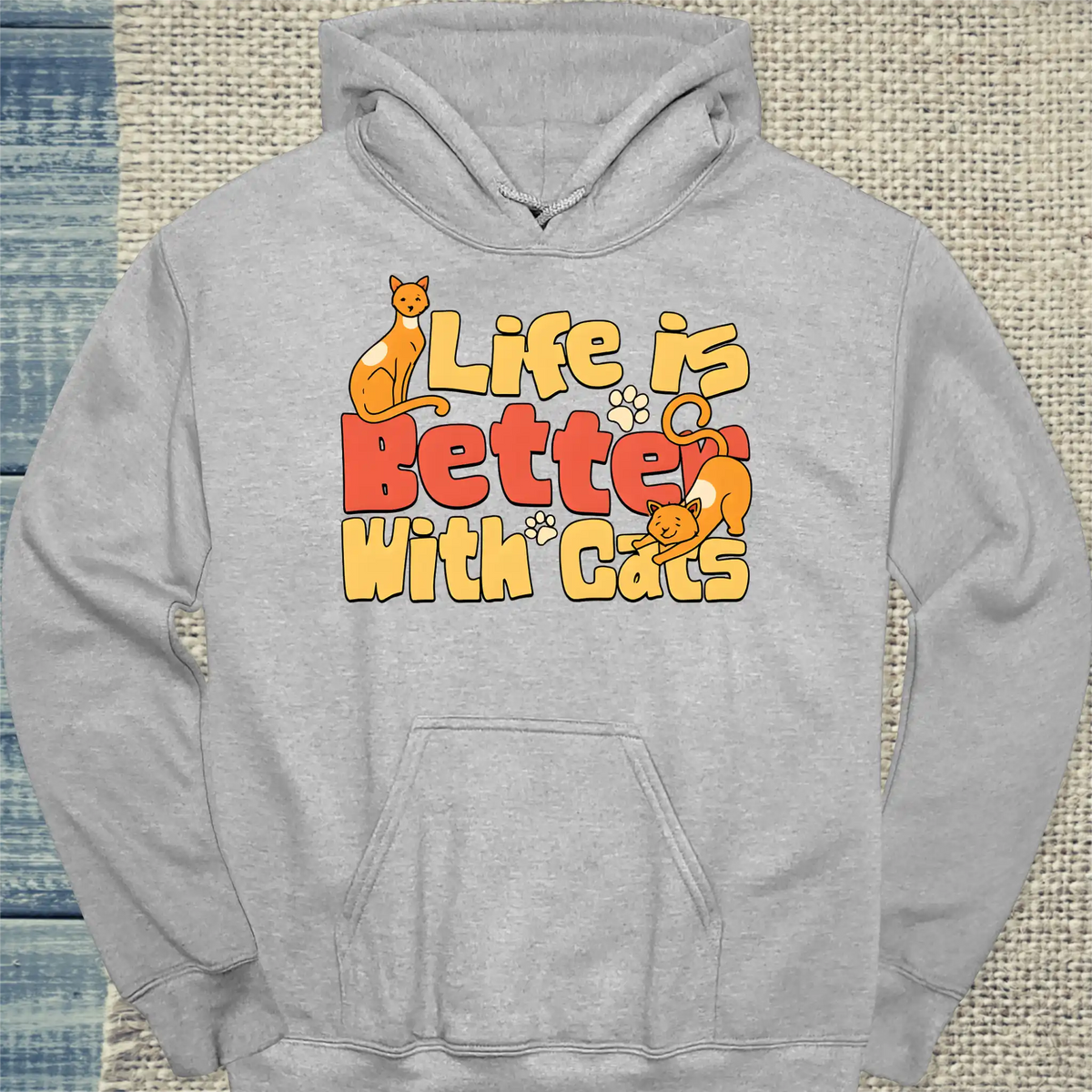 Hoodie - Life is better with Cats - Unisex - Katze Grau