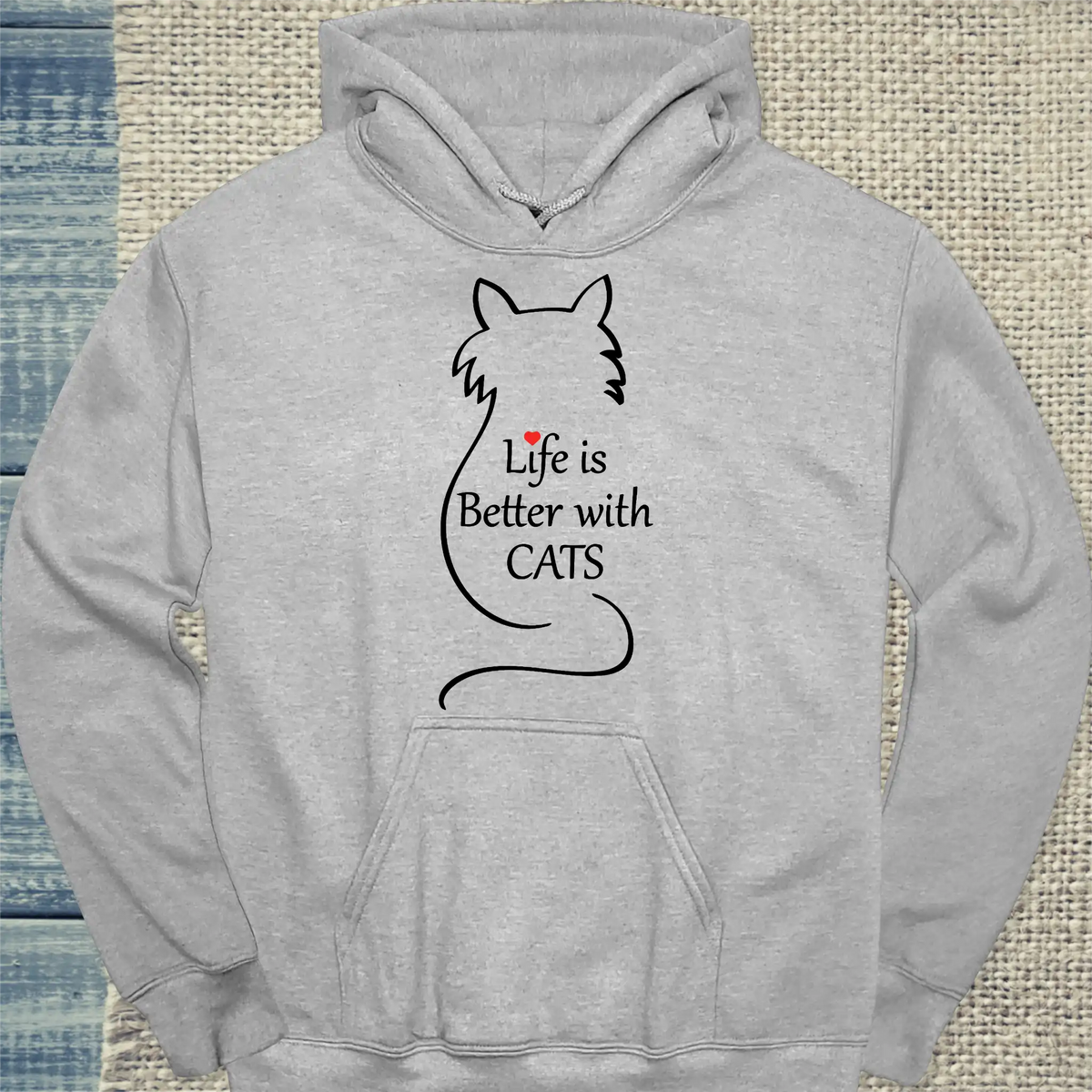 Hoodie - Live is better with cats - Unisex - Katze Grau