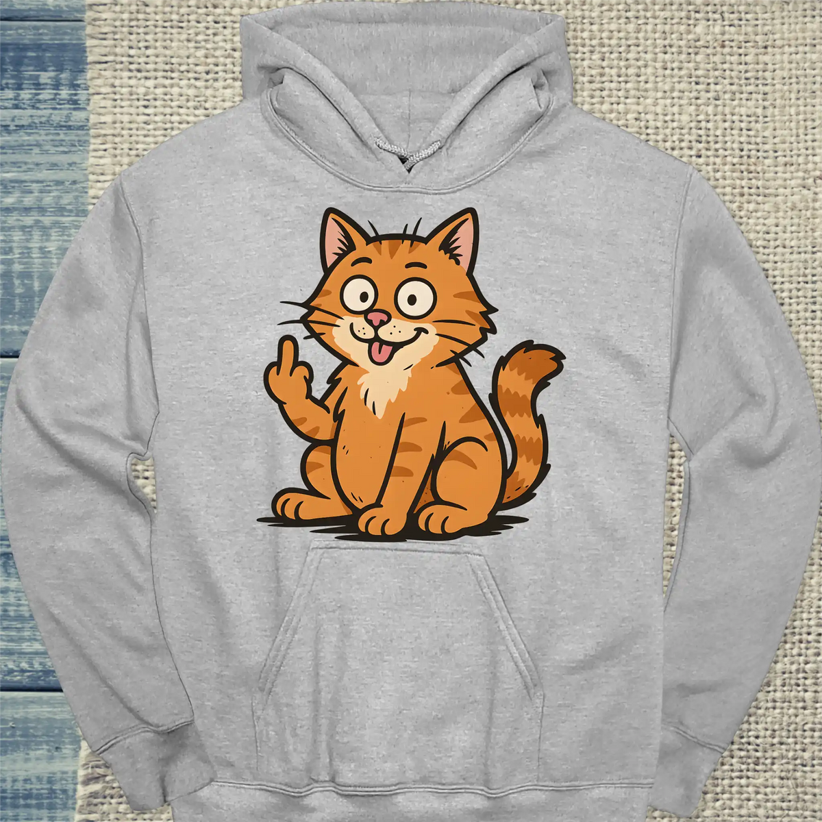 Hoodie - Lustige Katze zeigt Stinkefinger - Unisex - Katze Grau