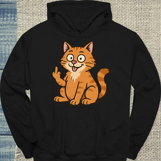 Hoodie - Lustige Katze zeigt Stinkefinger - Unisex - Katze Schwarz
