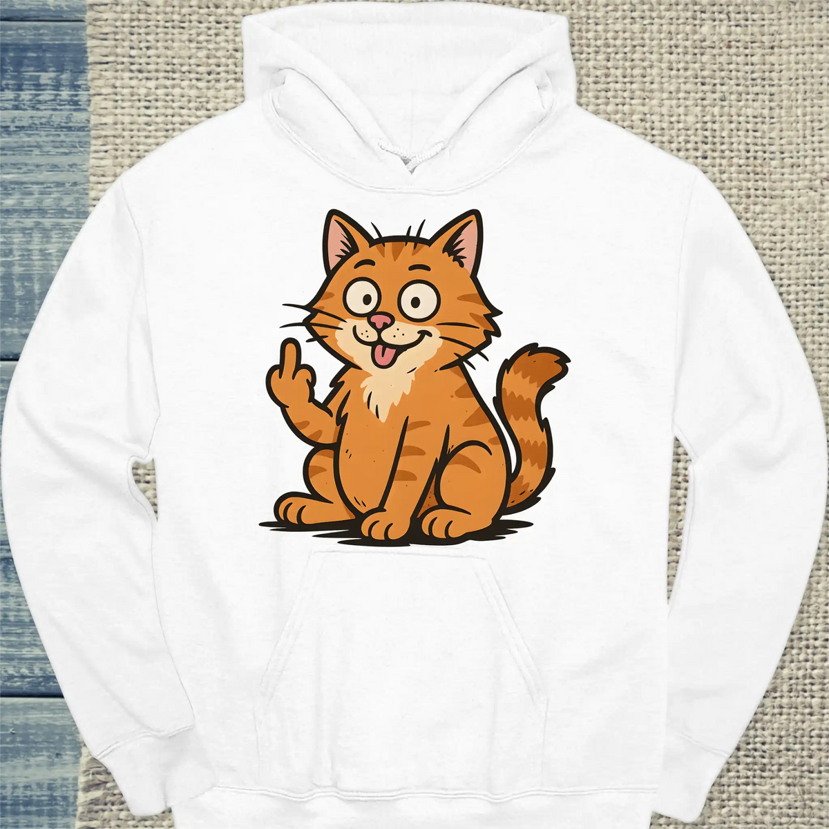 Hoodie - Lustige Katze zeigt Stinkefinger - Unisex - Katze Weiß