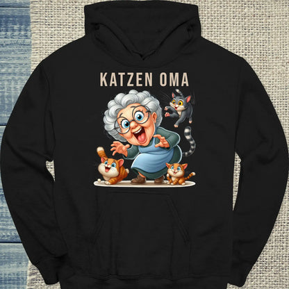 Hoodie - Lustige Katzen Oma - Unisex - Kaffee, Cat Lady Schwarz