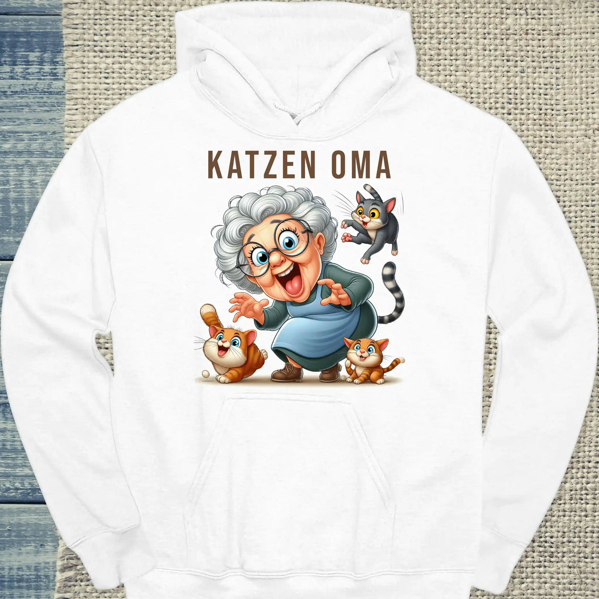 Hoodie - Lustige Katzen Oma - Unisex - Kaffee, Cat Lady Weiß