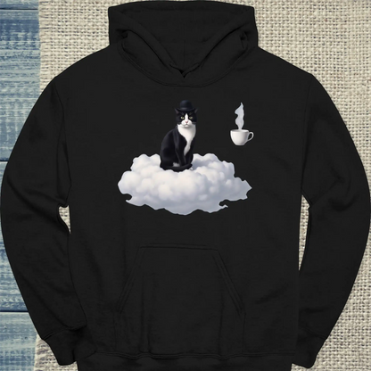 Hoodie - Magritte Surreal Cat - Unisex - Katze & Kaffee Schwarz