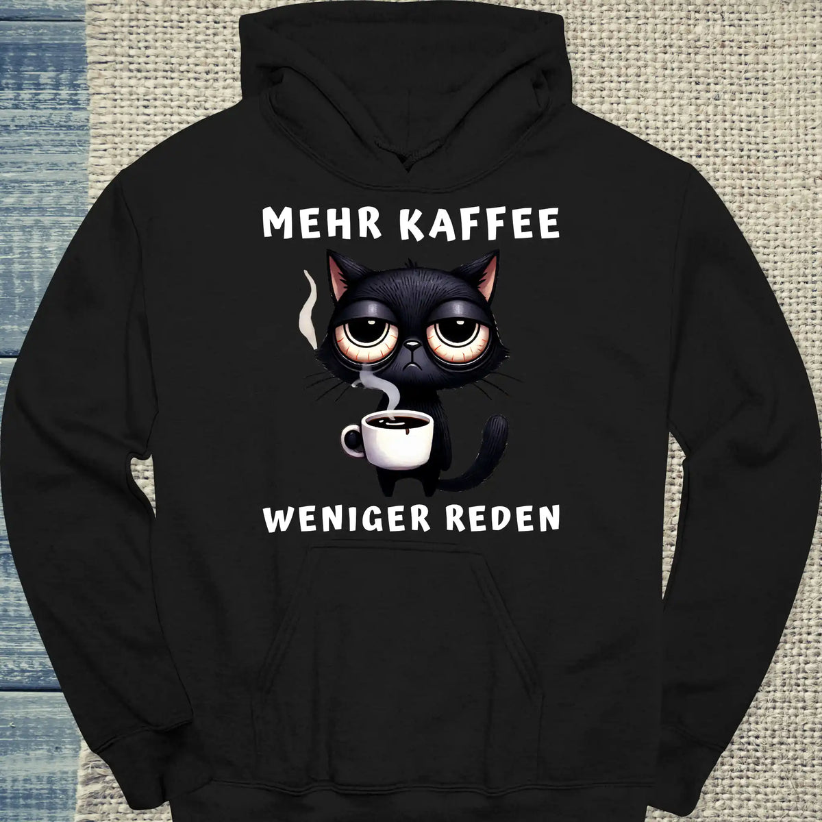 Hoodie - Mehr Kaffee - Weniger Reden - Unisex - Katze & Kaffee Schwarz